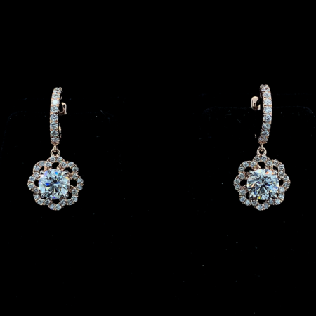 KKER170-Exquisite Flower Halo Drop Earrings in Rose Gold