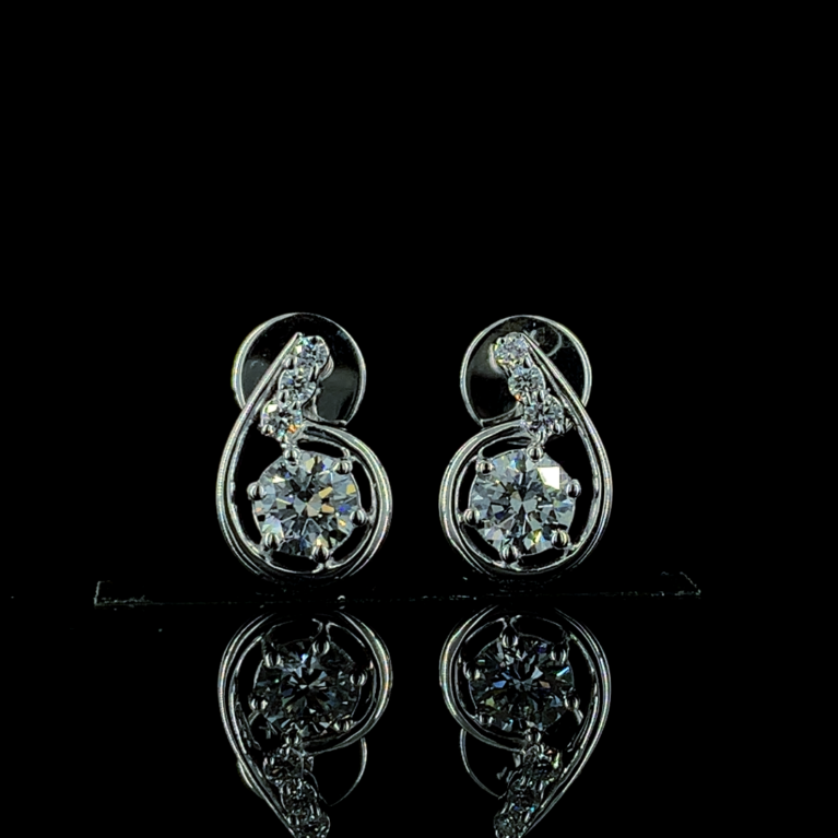 KKER249-Sleek Infinity Stud Earrings in White Gold