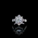 KKR178-Floral Fantasy: Diamond Halo Cocktail Ring with prong-set center stone