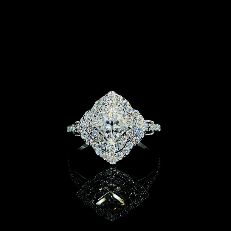 KKR194-Princess-Cut Stunner: Double Halo Diamond Ring