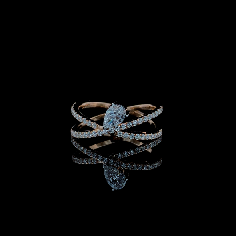 KKR284-Pear Perfection: Crossover Diamond Statement Ring
